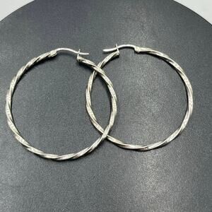 Sterling Silver 925 Twisted Rope Hoop Earrings 2" Diameter OSG Stamped 4.6g